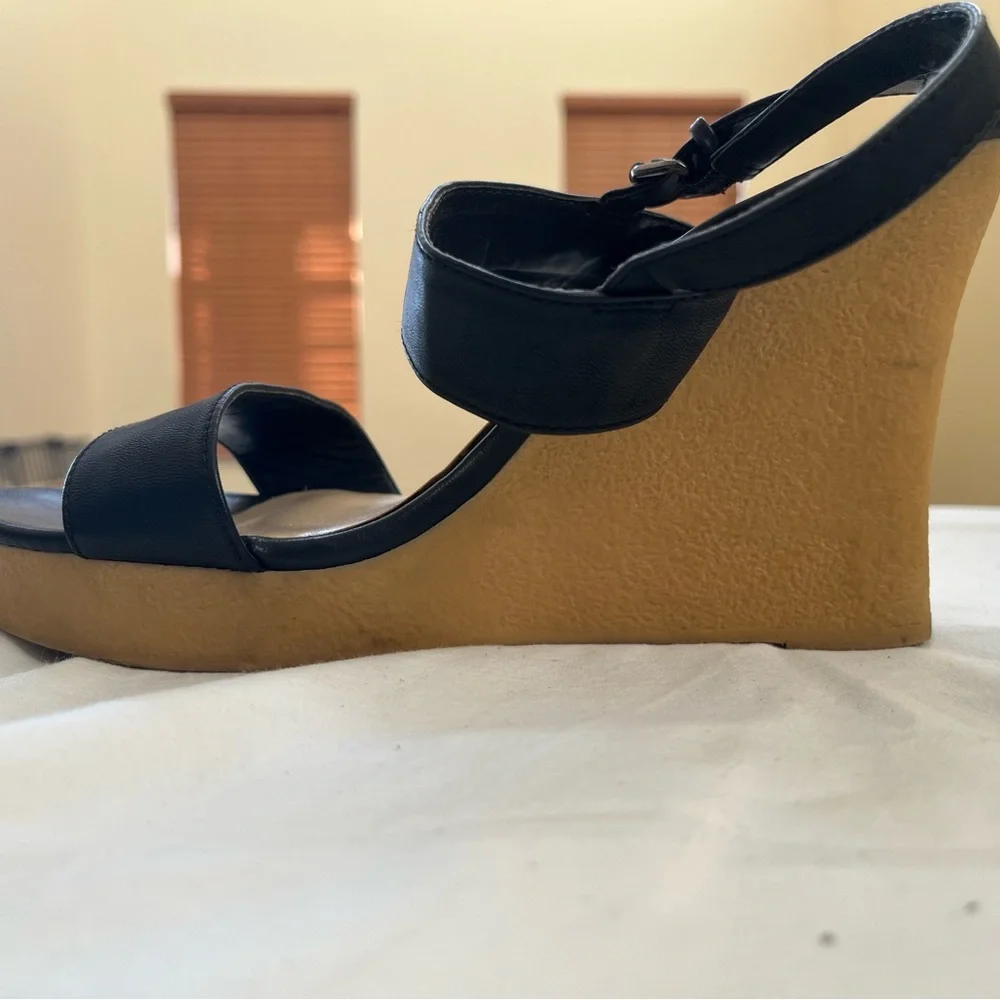 Athena Alexander Black Wedge Sandals sz 9